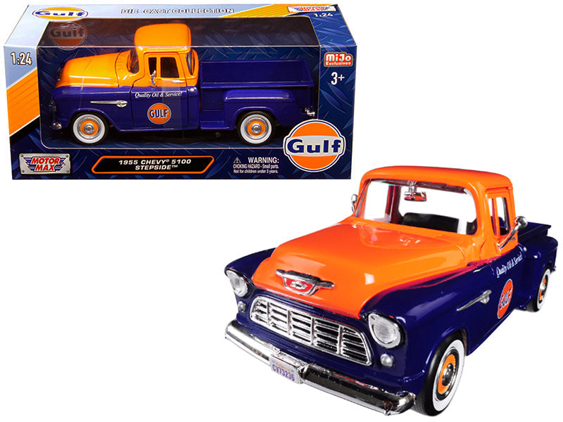 1955 Chevrolet 5100 Stepside Pickup Truck "Gulf" Dark Blue and Orange 1/24 Diecast Model Car
