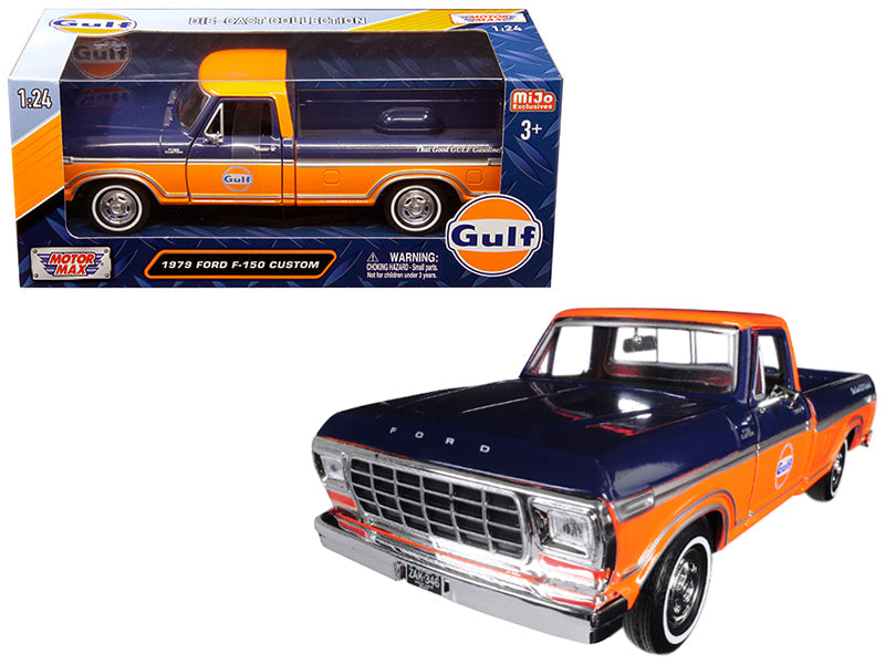 1979 Ford F-150 Custom Pickup Truck "Gulf" Dark Blue and Orange 1/24 Diecast Model Car