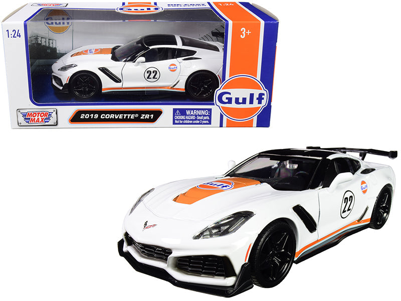 2019 Chevrolet Corvette ZR1 #22 "Gulf Oil" White with Orange Stripes and Black Top 1/24 Diecast Model Car