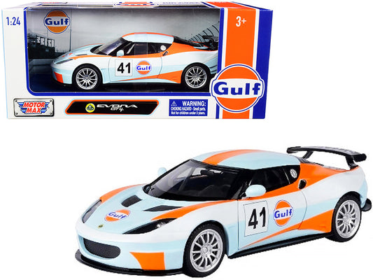 Lotus Evora GT4 #41 "Gulf Oil" Light Blue with White and Orange Stripes 1/24 Diecast Model Car