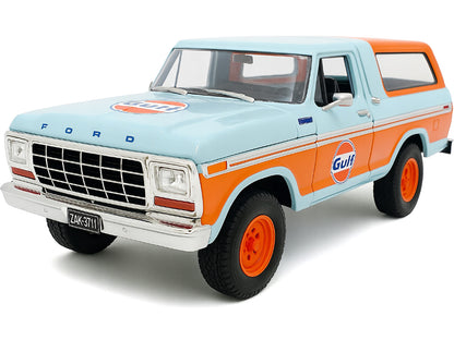 1978 Ford Bronco Light Blue and Orange "Gulf Oil" "Gulf Die-Cast Collection" 1/24 Diecast Model Car