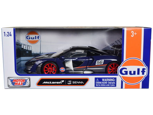 McLaren Senna #56 Dark Blue and Silver with Orange Stripes "Gulf Oil" "Gulf Die-Cast Collection" 1/24 Diecast Model Car