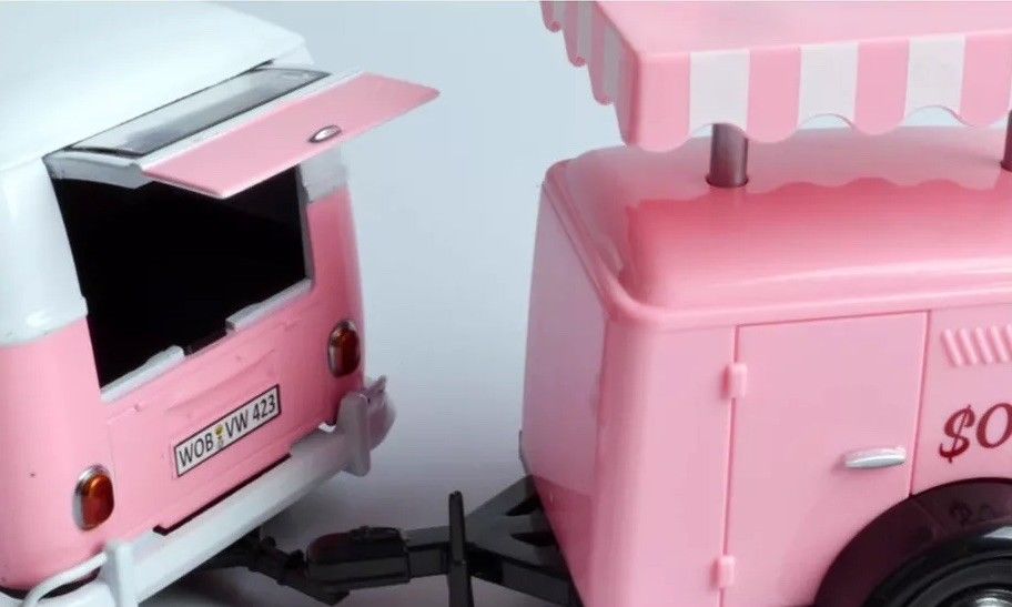 Volkswagen T1 Delivery Van with Ice-Cream Trailer Pink and White "Ice-Cream Shop" 1/24 Diecast Model Car