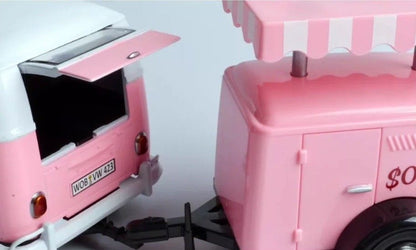 Volkswagen T1 Delivery Van with Ice-Cream Trailer Pink and White "Ice-Cream Shop" 1/24 Diecast Model Car