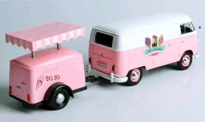 Volkswagen T1 Delivery Van with Ice-Cream Trailer Pink and White "Ice-Cream Shop" 1/24 Diecast Model Car
