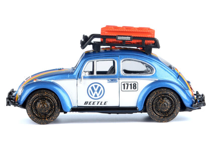 1966 Volkswagen Beetle Off Road #1718 Blue Metallic and White with German Flag Stripes and Roof Rack Accessories 1/24 Diecast Model Car