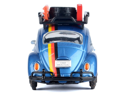 1966 Volkswagen Beetle Off Road #1718 Blue Metallic and White with German Flag Stripes and Roof Rack Accessories 1/24 Diecast Model Car