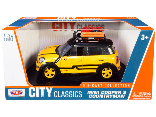 Mini Cooper S Countryman with Roof Rack and Accessories Yellow Metallic and Black "City Classics" Series 1/24 Diecast Model Car