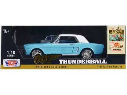 1964 1/2 Ford Mustang Light Blue with White Top James Bond 007 "Thunderball" (1965) Movie "James Bond Collection" Series 1/18 Diecast Model Car
