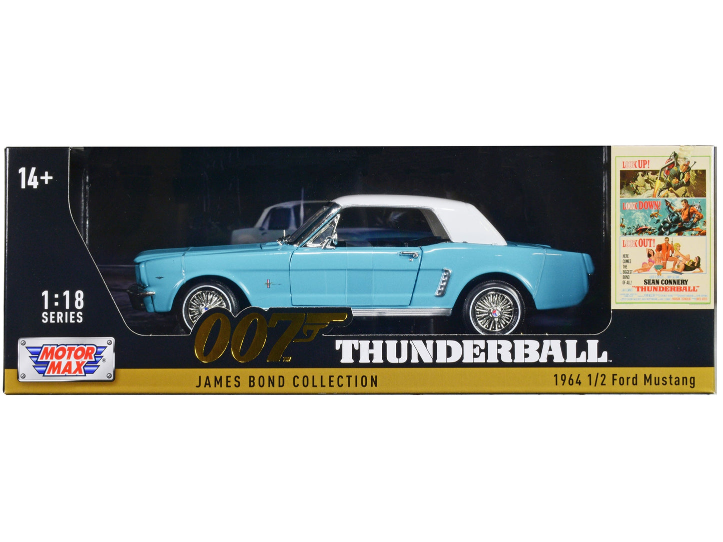 1964 1/2 Ford Mustang Light Blue with White Top James Bond 007 "Thunderball" (1965) Movie "James Bond Collection" Series 1/18 Diecast Model Car