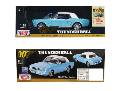 1964 1/2 Ford Mustang Light Blue with White Top James Bond 007 "Thunderball" (1965) Movie "James Bond Collection" Series 1/18 Diecast Model Car