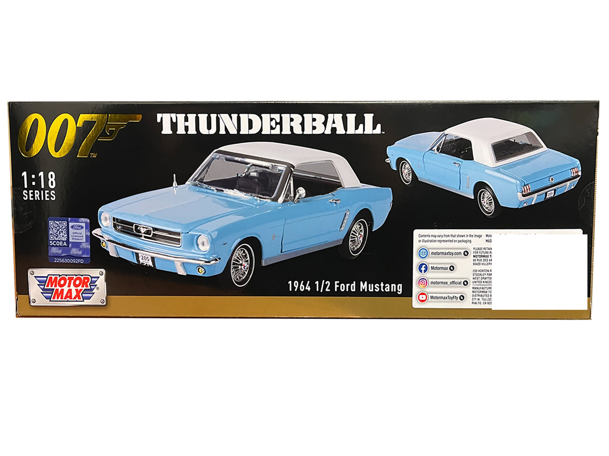1964 1/2 Ford Mustang Light Blue with White Top James Bond 007 "Thunderball" (1965) Movie "James Bond Collection" Series 1/18 Diecast Model Car