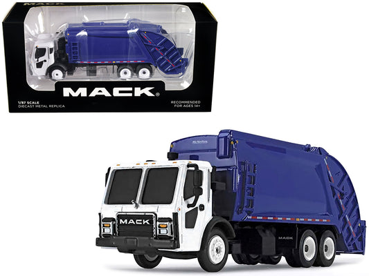 Mack LR with McNeilus Rear Load Refuse Body Blue and White 1/87 (HO) Diecast Model