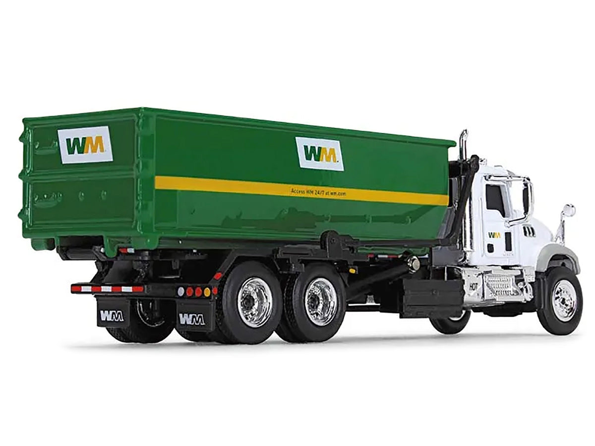 Mack Granite MP Refuse Garbage Truck with Tub-Style Roll-Off Container "Waste Management" White and Green 1/87 (HO) Diecast Model
