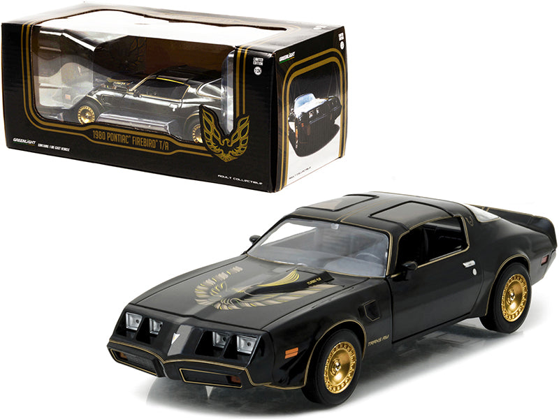 1980 Pontiac Firebird Trans Am T/A Turbo 4.9L Starlite Black with Golden Eagle Hood and Stripes 1/24 Diecast Model Car