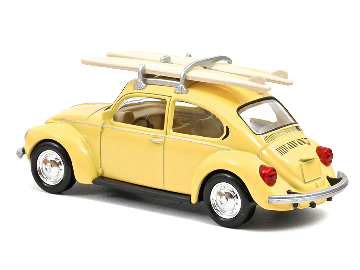 1973 Volkswagen Beetle 1303 Pastel Yellow with Roof Rack and 2 Surfboards 1/43 Diecast Model Car