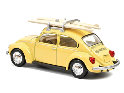 1973 Volkswagen Beetle 1303 Pastel Yellow with Roof Rack and 2 Surfboards 1/43 Diecast Model Car