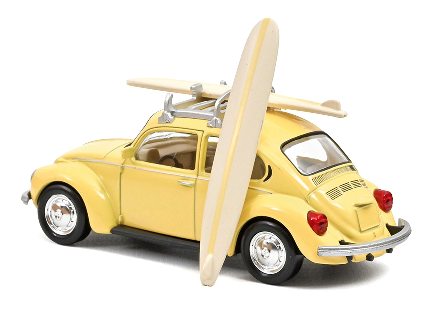 1973 Volkswagen Beetle 1303 Pastel Yellow with Roof Rack and 2 Surfboards 1/43 Diecast Model Car