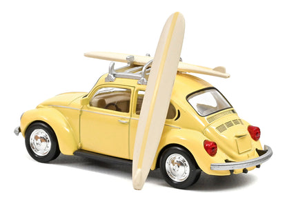 1973 Volkswagen Beetle 1303 Pastel Yellow with Roof Rack and 2 Surfboards 1/43 Diecast Model Car