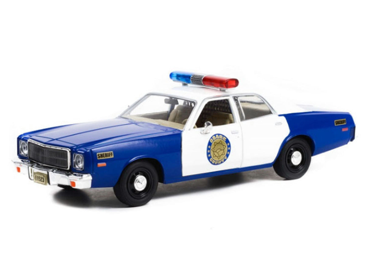 1975 Plymouth Fury "Osage County Sheriff" Blue and White 1/24 Diecast Model Car