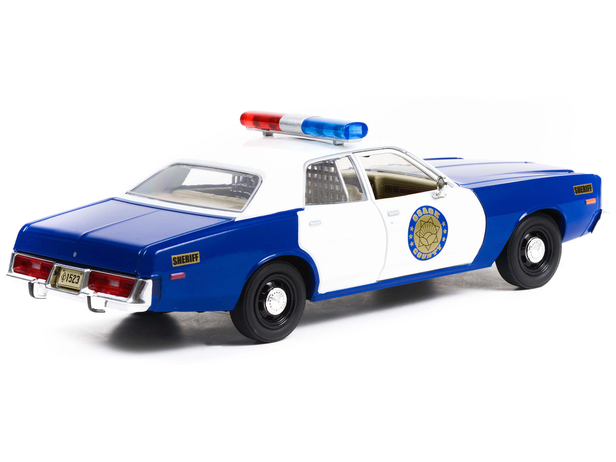 1975 Plymouth Fury "Osage County Sheriff" Blue and White 1/24 Diecast Model Car