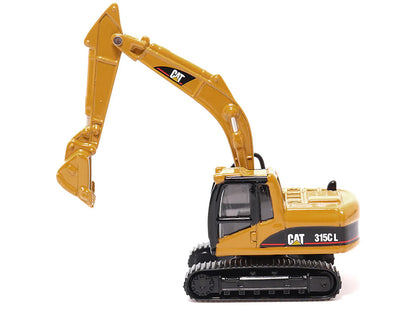 CAT Caterpillar CT660 Day Cab Tractor Blue Metallic with Lowboy Trailer and CAT 315C L Hydraulic Excavator Yellow 1/87 (HO) Diecast Model