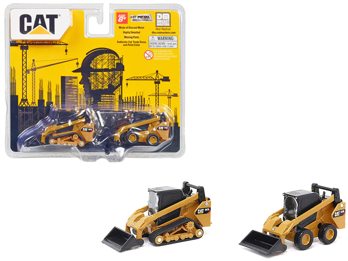 CAT Caterpillar 272D2 Skid Steer Loader Yellow and CAT Caterpillar 297D2 Compact Track Loader Yellow Set of 2 pieces 1/64 Diecast Models