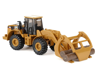 CAT Caterpillar 950G Wheel Loader Yellow with Log Fork and Wood Log Accessories 1/87 (HO) Diecast Model