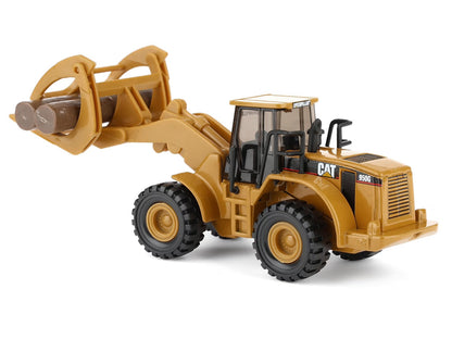CAT Caterpillar 950G Wheel Loader Yellow with Log Fork and Wood Log Accessories 1/87 (HO) Diecast Model