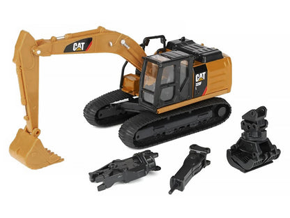 CAT Caterpillar 320F L Excavator with Interchangeable Attachment Yellow 1/64 Diecast Model