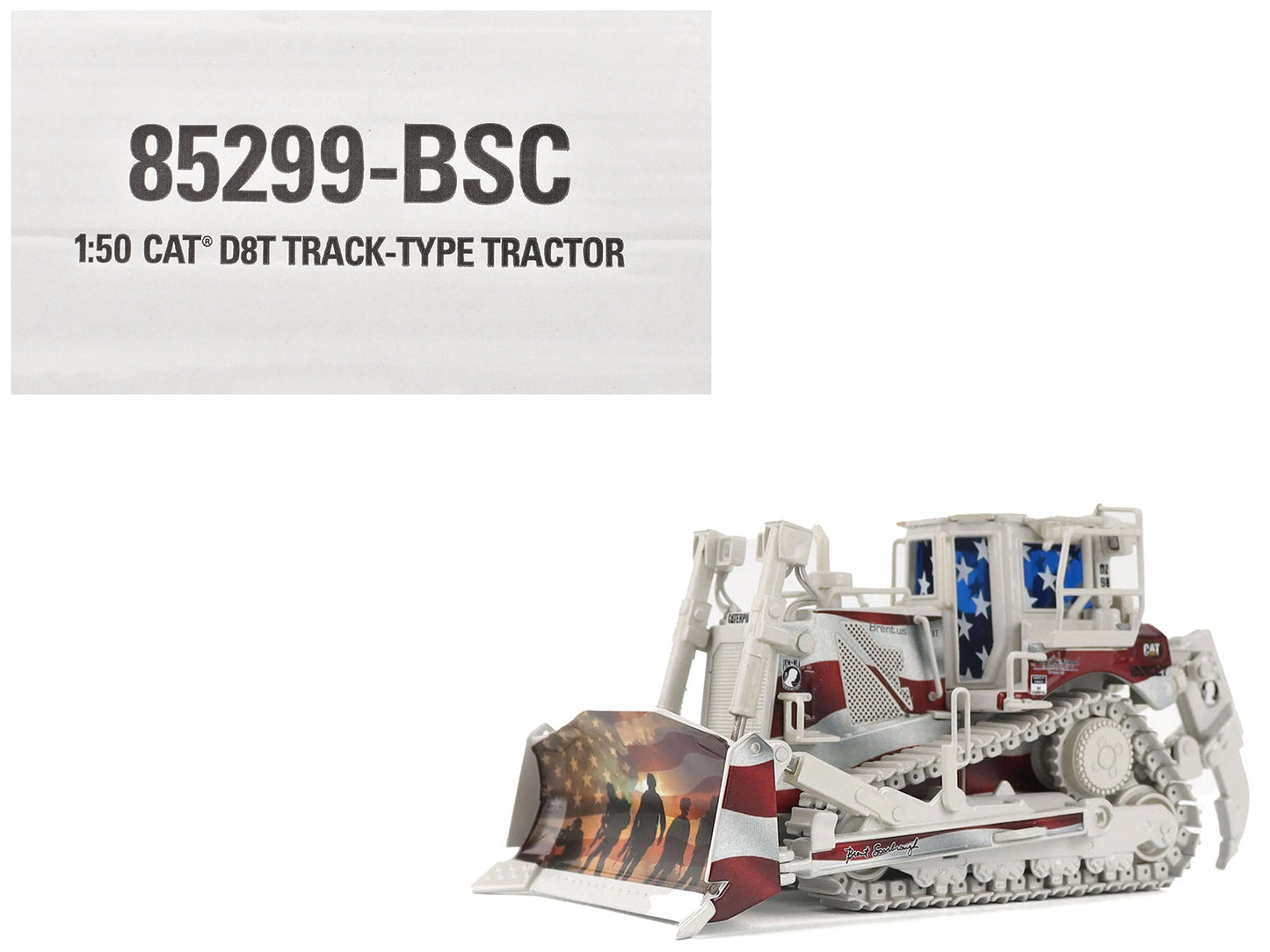 CAT Caterpillar D8T Track Type Tractor with Single Shank Ripper "Brent Scarbrough & Co." Patriotic Livery "High Line" Series 1/50 Diecast Model