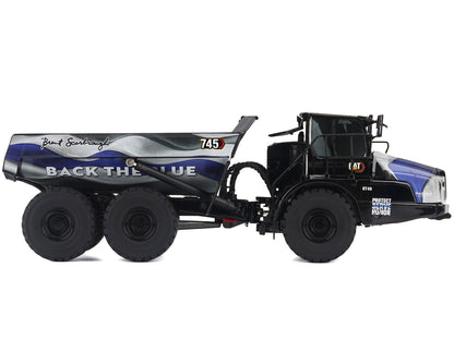 CAT Caterpillar 745 Articulated Dump Truck "Brent Scarbrough & Co. - Back the Blue" Black with Graphics "High Line" Series 1/50 Diecast Model