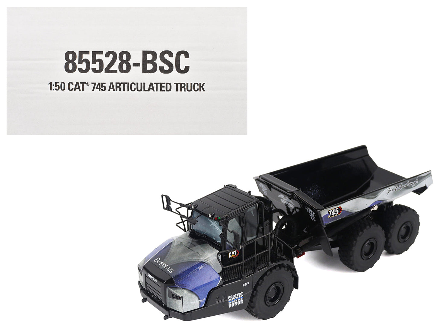 CAT Caterpillar 745 Articulated Dump Truck "Brent Scarbrough & Co. - Back the Blue" Black with Graphics "High Line" Series 1/50 Diecast Model