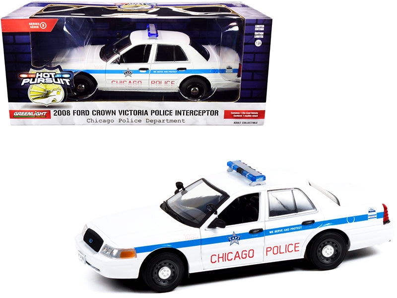 2008 Ford Crown Victoria Police Interceptor "CAPS" White with Blue Stripes "Chicago Police Department" "Hot Pursuit" Series 1/24 Diecast Model Car