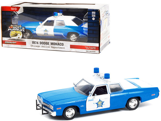 1974 Dodge Monaco Blue and White CPD "Chicago Police Department" (Illinois) "Hot Pursuit" Series 1/24 Diecast Model Car