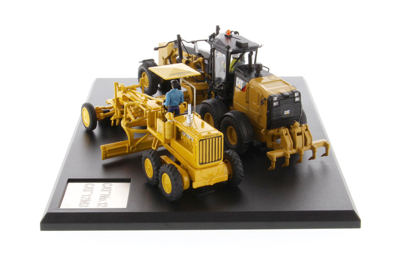Cat Caterpillar No. 12 Motor Grader (Circa 1939-1959) and Cat Caterpillar 12M3 Motor Grader (Current) with Operators "Evolution Series" Set of 2 pieces 1/50 Diecast Models