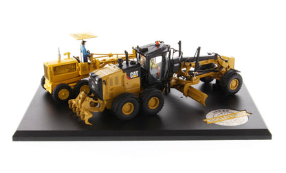 Cat Caterpillar No. 12 Motor Grader (Circa 1939-1959) and Cat Caterpillar 12M3 Motor Grader (Current) with Operators "Evolution Series" Set of 2 pieces 1/50 Diecast Models