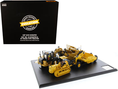 CAT Caterpillar 621K Tractor Scraper and CAT Caterpillar D7 Track-Type Tractor with No. 70 Scraper Set "Evolution Series" 1/50 Diecast Models