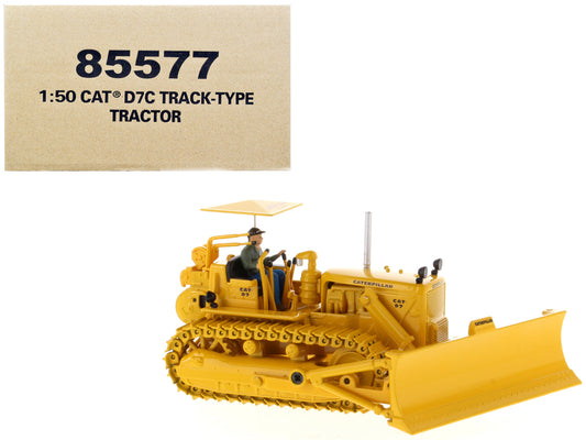 CAT Caterpillar D7C Track-Type Tractor Dozer Yellow with Operator "Vintage Series" 1/50 Diecast Model