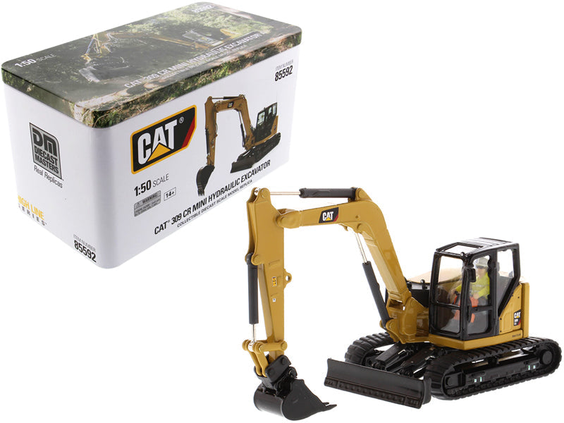 CAT Caterpillar 309 CR Next Generation Mini Hydraulic Excavator with Work Tools and Operator "High Line" Series 1/50 Diecast Model