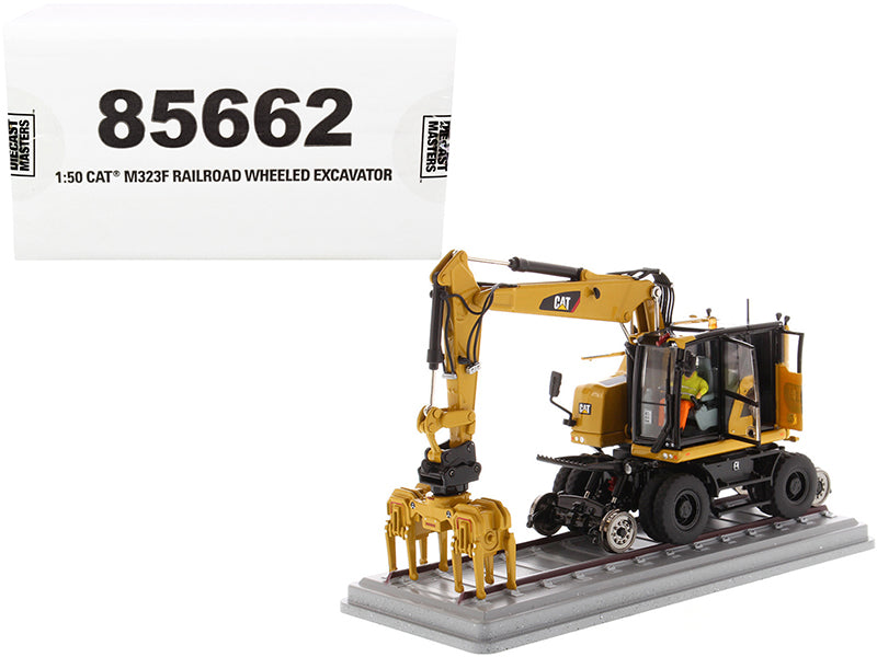CAT Caterpillar M323F Railroad Wheeled Excavator with Operator and 3 Work Tools (CAT Yellow Version) "High Line Series" 1/50 Diecast Model