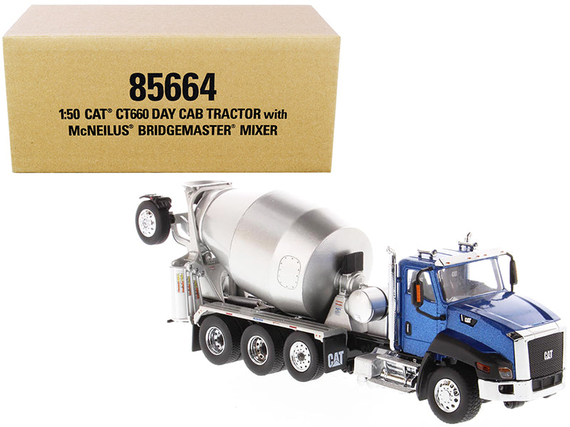 CAT Caterpillar CT660 Day Cab Tractor with McNeilus Concrete Mixer Truck Blue Metallic 1/50 Diecast Model