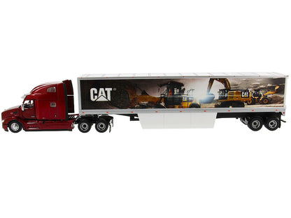 Peterbilt 579 UltraLoft Truck Tractor Red with "CAT Caterpillar" Mural Dry Van Trailer "Transport Series" 1/50 Diecast Model