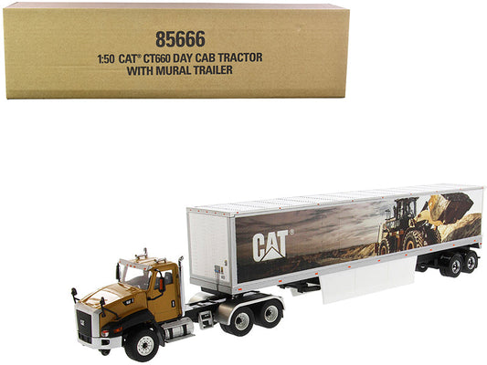 CAT Caterpillar CT660 Day Cab with Caterpillar Mural Dry Van Trailer "Transport Series" 1/50 Diecast Model