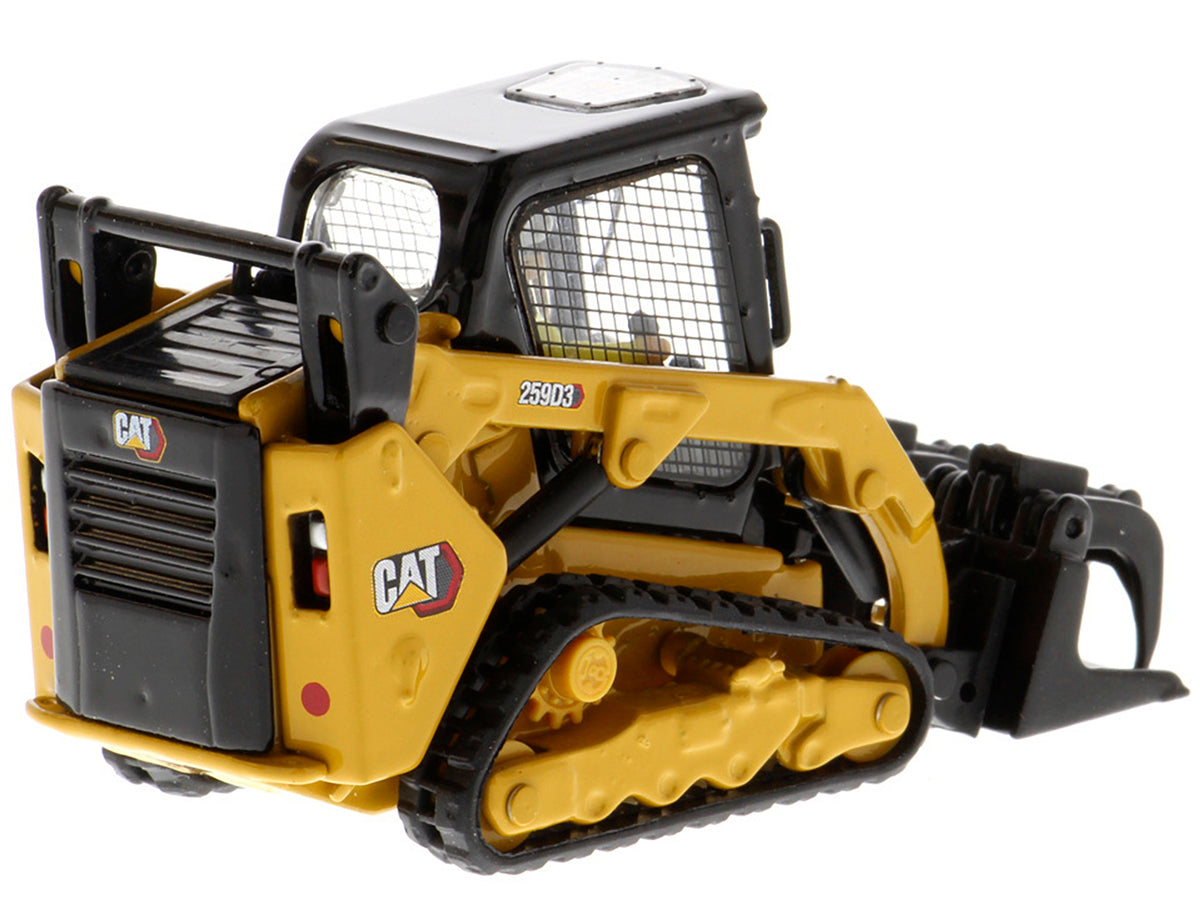 CAT Caterpillar 259D3 Compact Track Loader with Work Tools and Operator Yellow "High Line Series" 1/50 Diecast Model