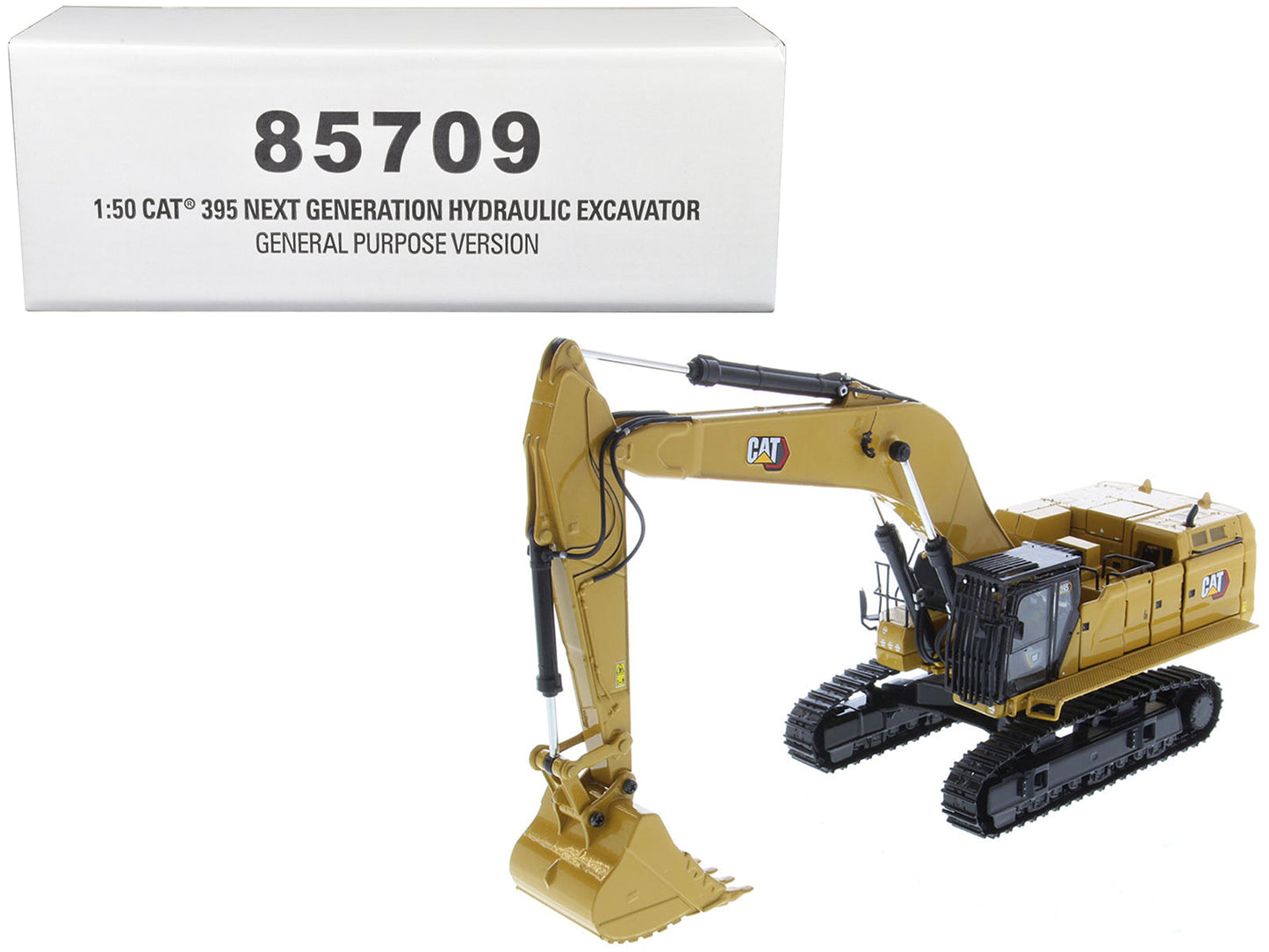 CAT Caterpillar 395 Next Generation Hydraulic Excavator (General Purpose Version) Yellow with Operator and Additional Tools "High Line" Series 1/50 Diecast Model