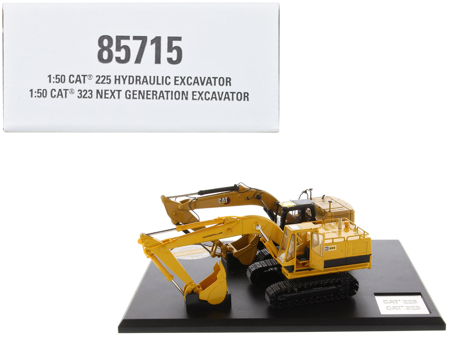 CAT Caterpillar 225 Hydraulic Escavator and CAT Caterpillar 323 Next Generation Hydraulic Escavator Set of 2 pieces "Evolution Series" 1/50 Diecast Models