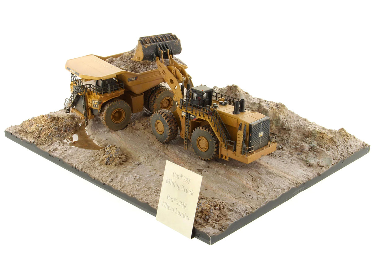 CAT Caterpillar 994K Wheel Loader and 797 Mining Truck Yellow (Weathered) Set of 2 Pieces "Weathered Series" 1/125 Diecast Model