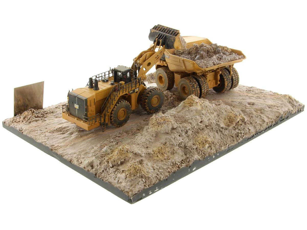 CAT Caterpillar 994K Wheel Loader and 797 Mining Truck Yellow (Weathered) Set of 2 Pieces "Weathered Series" 1/125 Diecast Model