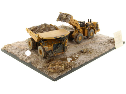CAT Caterpillar 994K Wheel Loader and 797 Mining Truck Yellow (Weathered) Set of 2 Pieces "Weathered Series" 1/125 Diecast Model